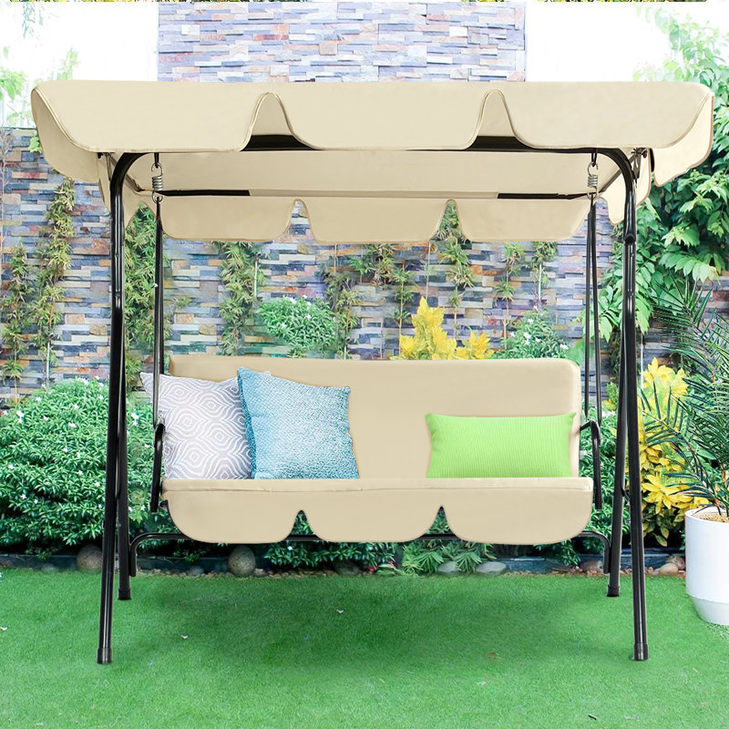 3 Person Porch Swing with Canopy, Cream