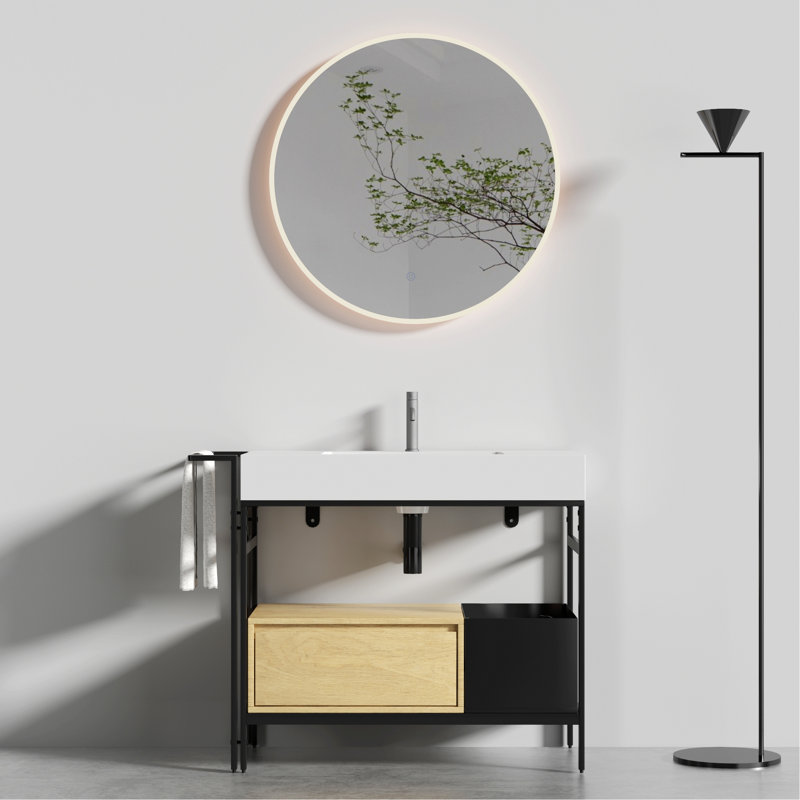 Meuble-lavabo de style industriel avec structure en métal, Black Oak/White