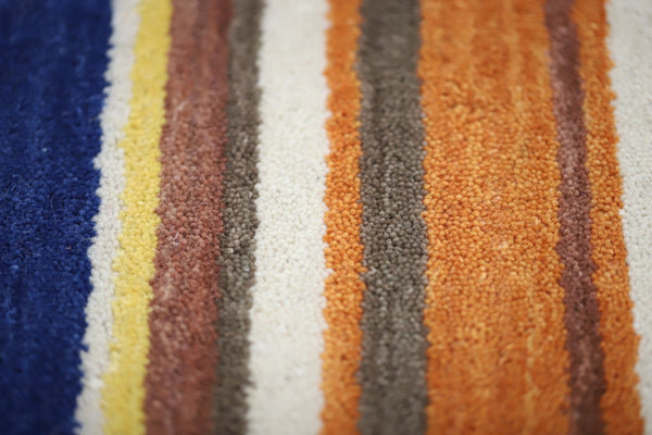 Striped Wool Hand Knotted Area Rug, 1.50m x 0.90m