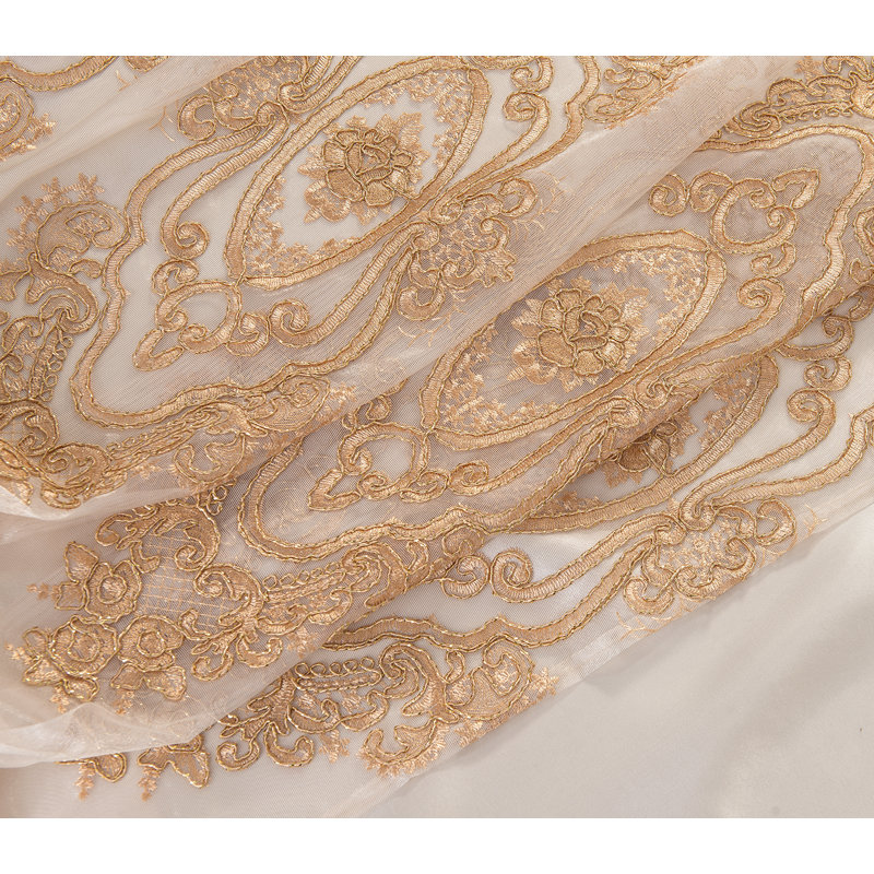 Panneau de rideau semi-transparent brodé Paramaz, Beige