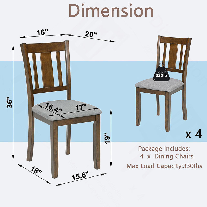 Ensemble de chaises de salle à manger pour 4 avec siège rembourré, noyer