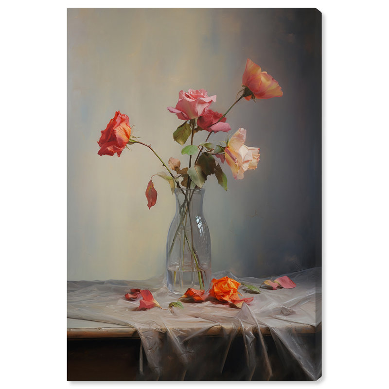 "Petals Are Falling Canvas", art mural floral élégant par Art Remedy, Toile tendue, H 15 po x l 10 po