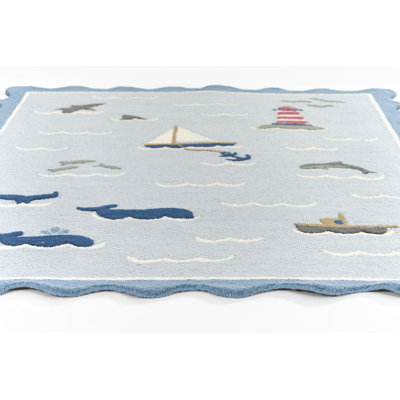 Alcona Hand Tufted Wool Sea Blue Area Rug