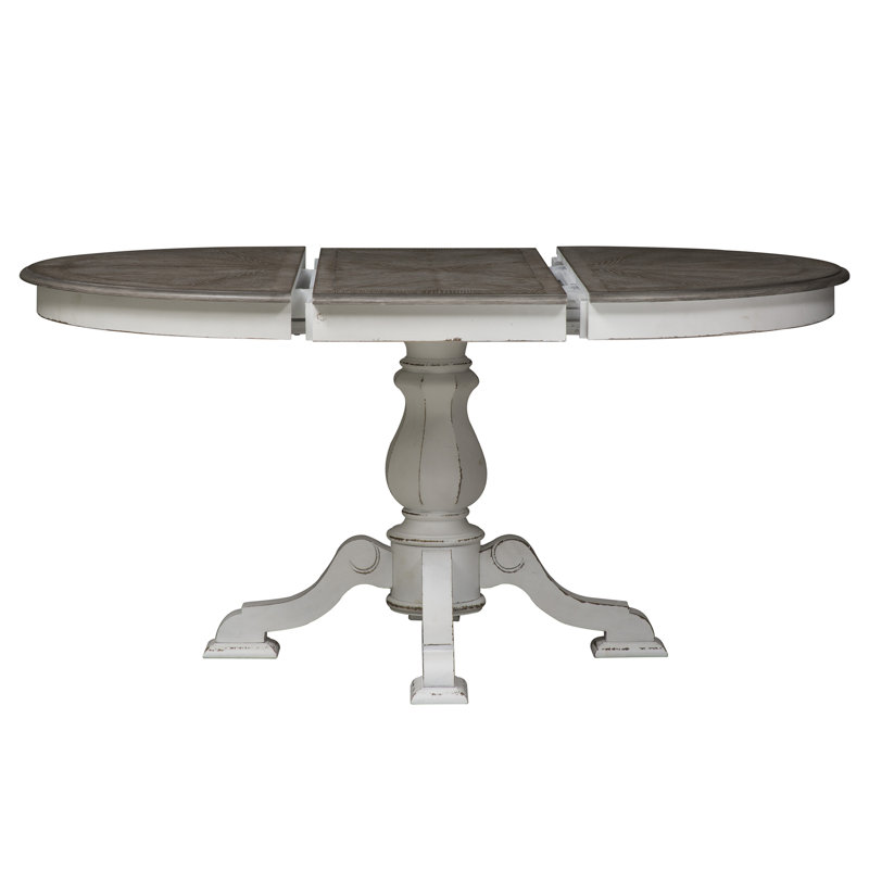 Colchester Extendable Oval Solid Wood Dining Table, Brown Top/Gray Base