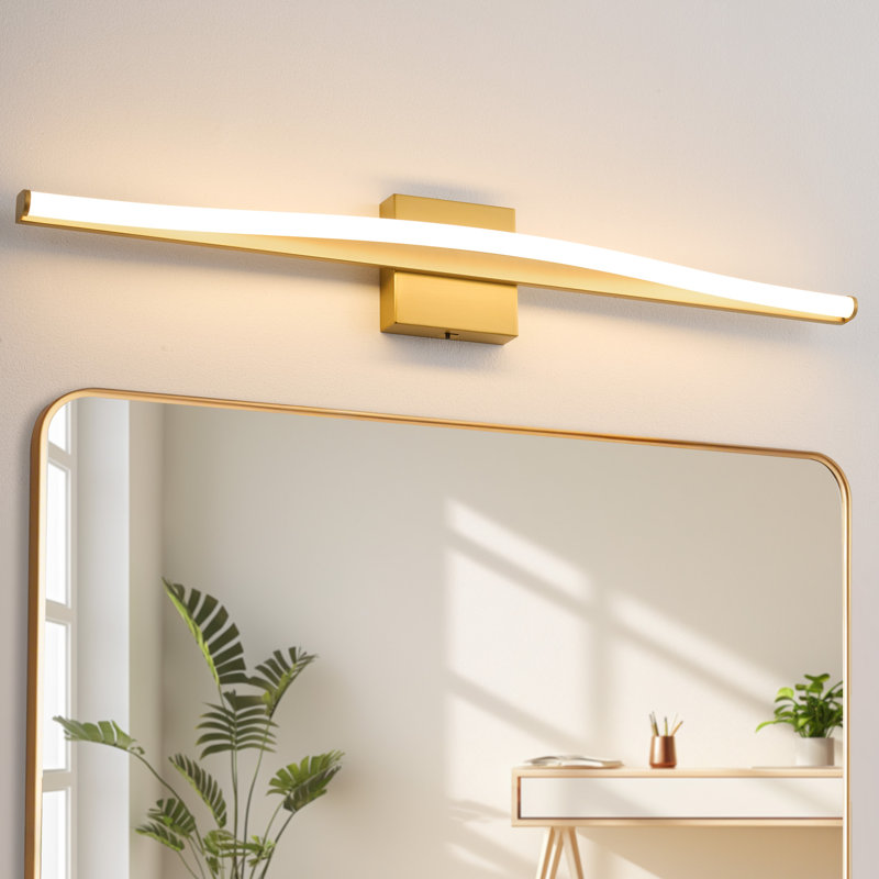 31.5" Gold Modern LED Wall Sconce - Dimmable 5-Color Adjustable Light Fixture With Acrylic Shade, Hardwired, For Bedroom, Hallway, Entryway Lighting