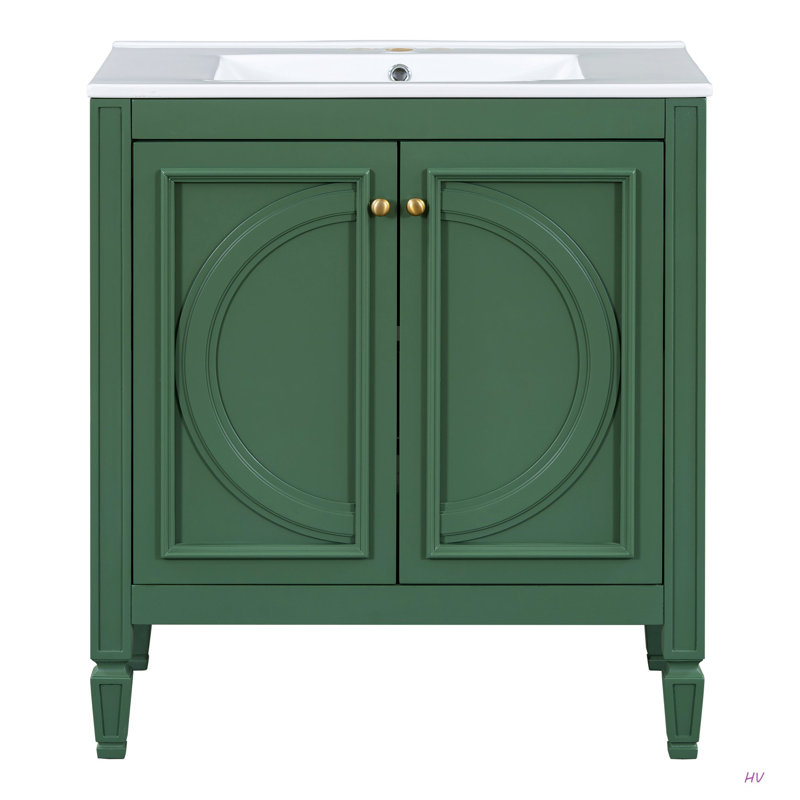 Meuble-lavabo de 30 po avec lavabo, deux portes avec tablette, charnières de porte à fermeture en douceur, style rétro