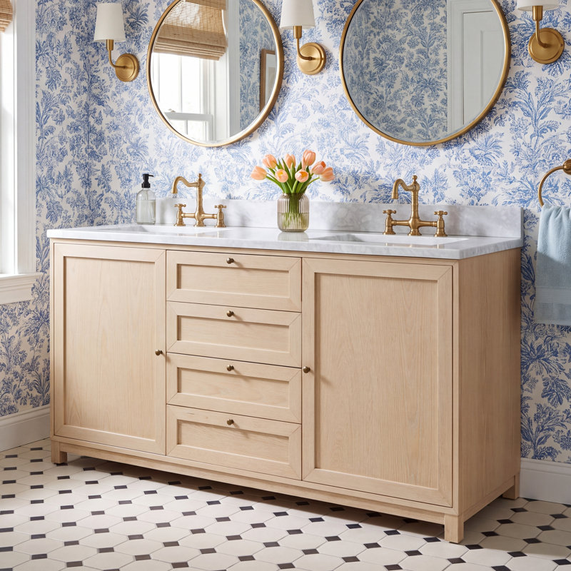 Sonata Millie Double Vanity-Satin Bleached Parawood, Satin Bleached Oak Veener