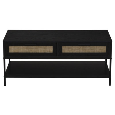 Table basse en chêne noir tissé avec base en fer