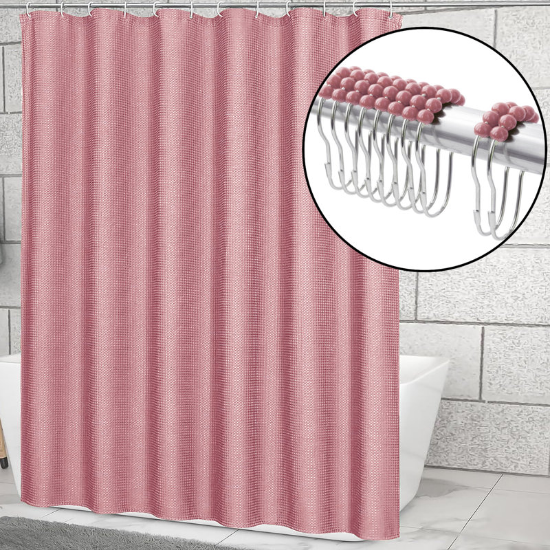 72 "X 72" - Rideau de douche luxueux en tissu texturé avec 12 crochets à billes en métal, Rose