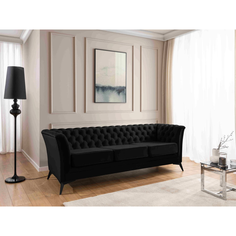 Whitby 3 Seater Velvet Sofa, Black, Black