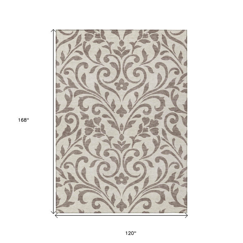 Tapis extérieur lavable floral taupe et ivoire 10 pi x 14 pi