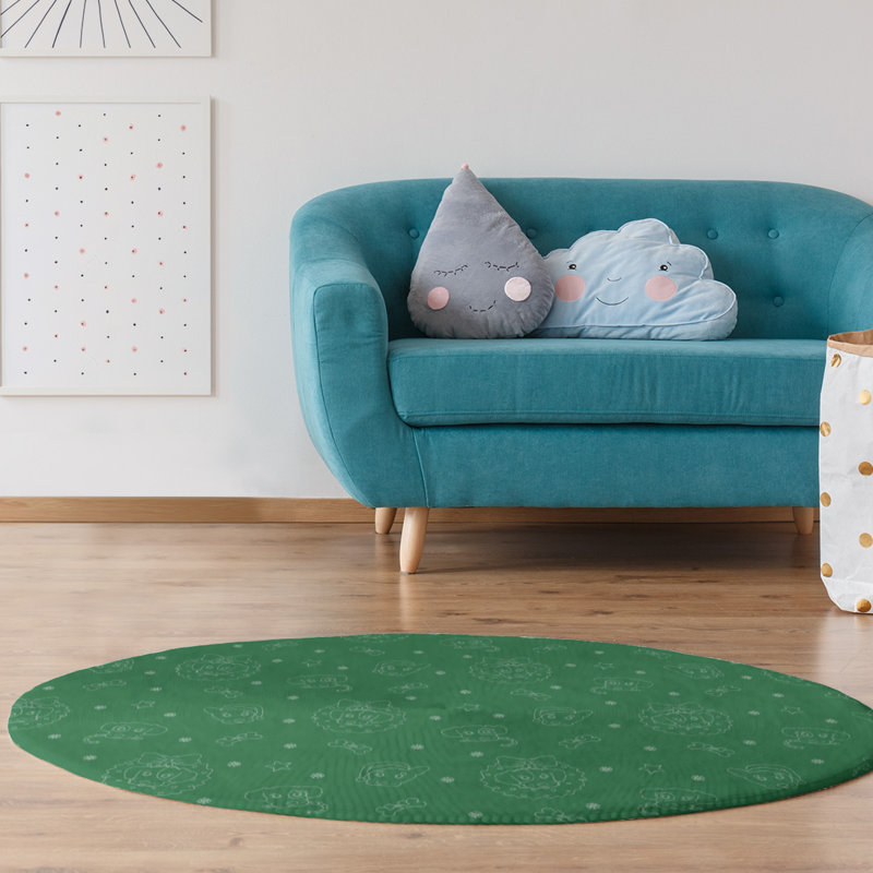 Tapis de zone verte fait main, Rond 5 pi