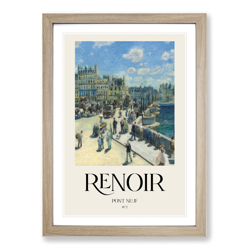 Pont Neuf in Paris Print by Pierre-Auguste Renoir - Picture Frame Painting, 36cm H x 27cm W x 2cm D, Oak Framed