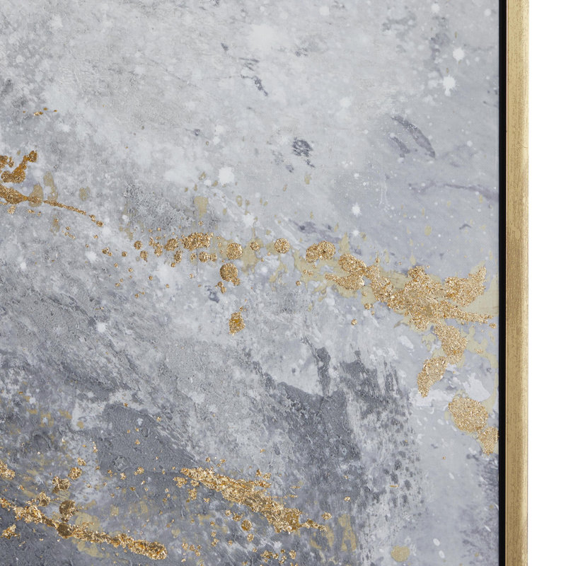 Rectangle d'angle abstrait, art mural - peinture sur toile encadrée, H 65 po x l 47,5 po, Gris foncé / or