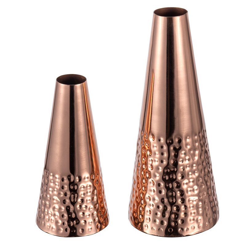 Dagenham 2-Piece Hammered Metal Table Vase, Rose Pink/Copper