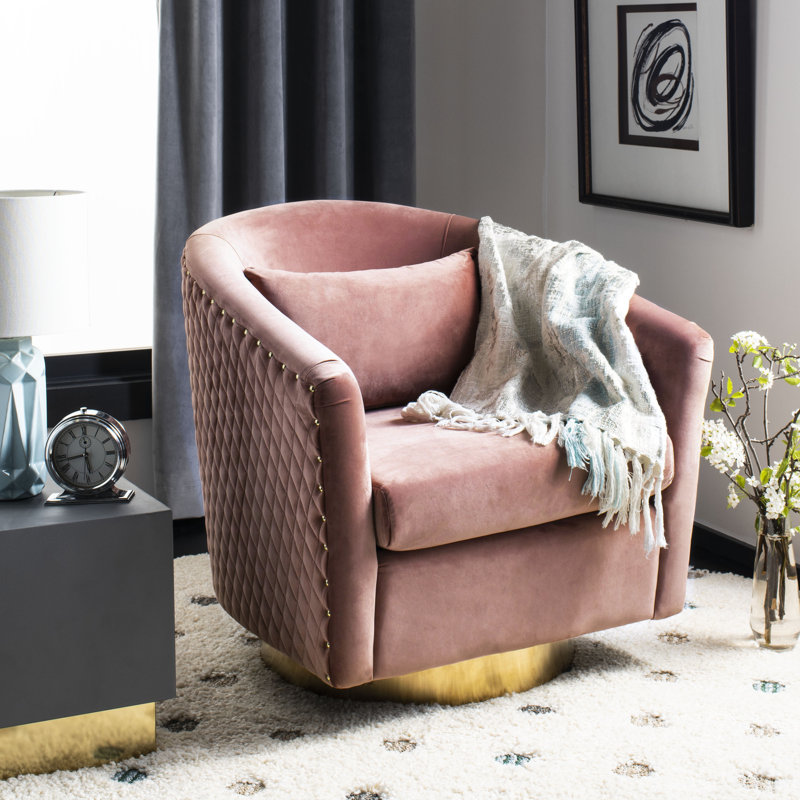 Skye Upholstered Swivel Barrel Chair, Dusty Rose Velvet, Gold