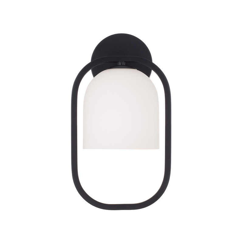 7.5" W X 14" H 1-Light Capsule Sconce with Soft White Glass, Matte Black