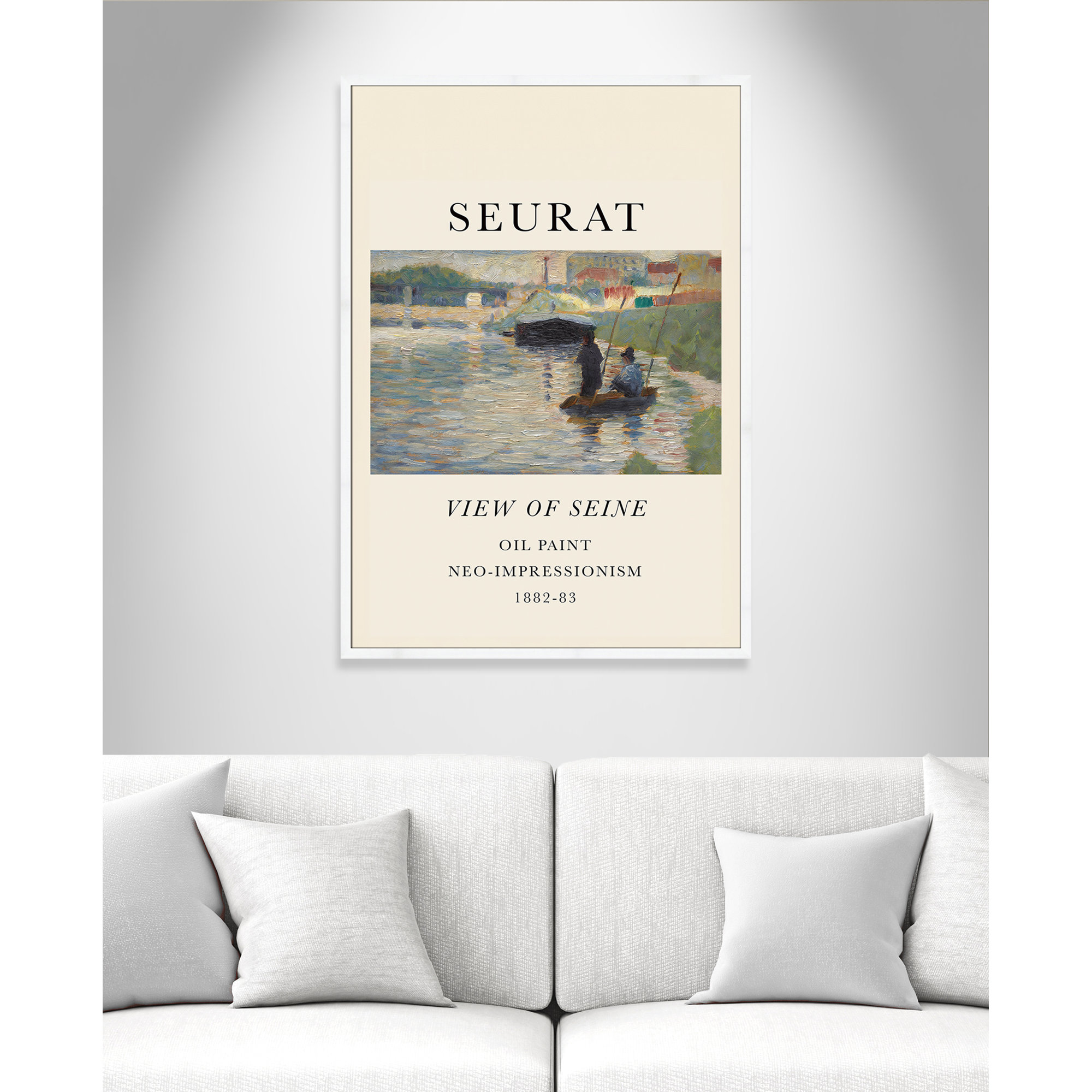 View Of Seine by Georges Seurat, White Single Picture Frame, 55" H x 39" W x 1.25" D, No
