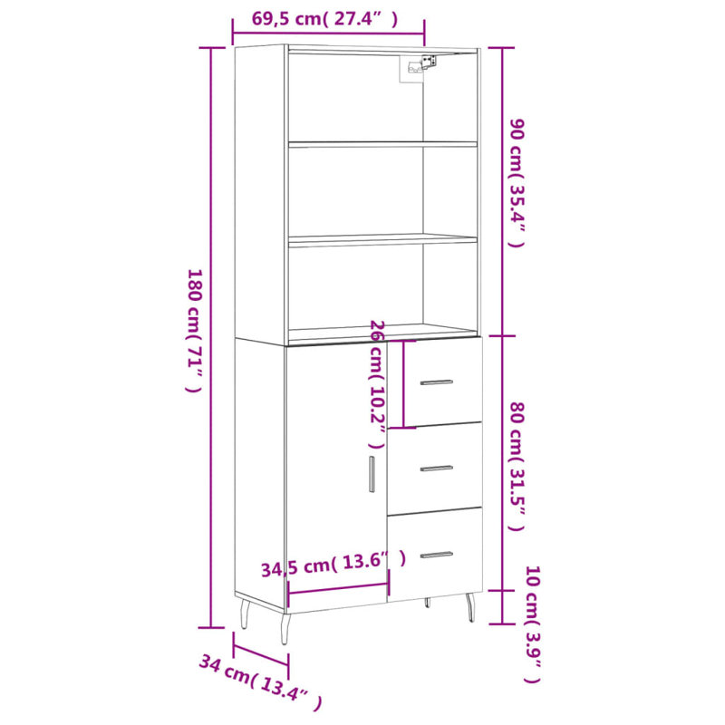 Mycol 69.5cm Sideboard, White