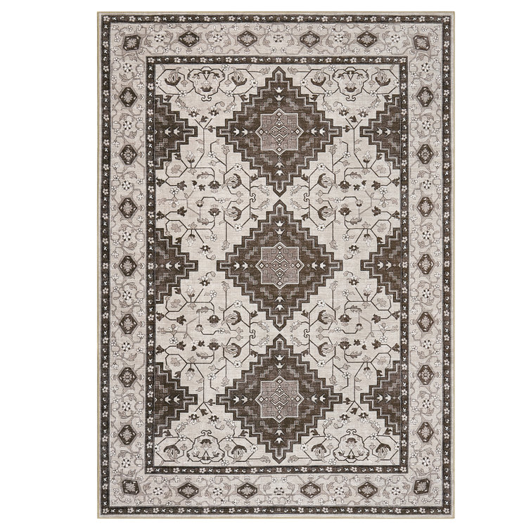 Machine Washable Rug with Rubber Backing for Living Room Oriental Non-Slip Area Rug Easy-Cleaning Vintage Floor Carpet for Bedroom Dining Room