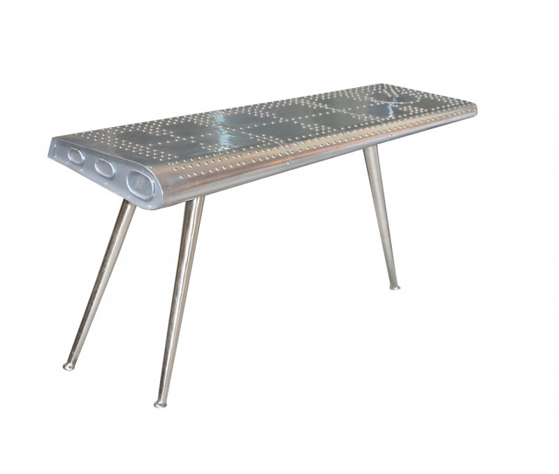 56" Silver Aluminum and Solid Wood Three Leg Console Table