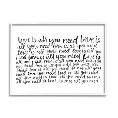 «Love All You Need Romantic Calligraphy Casual Cursive» par Grace Popp - cadre photo, art textuel sur bois