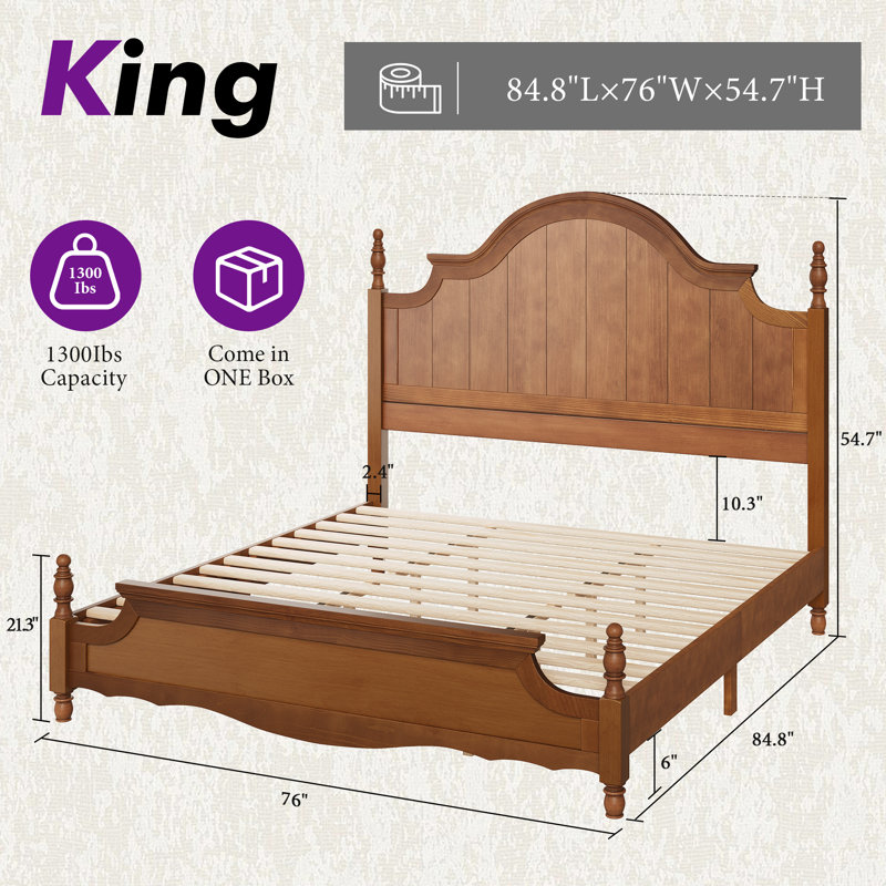 Bilal Traditional King Size Solid Wood Four Poster Bed,Yellow Brown, King, Yellow Brown