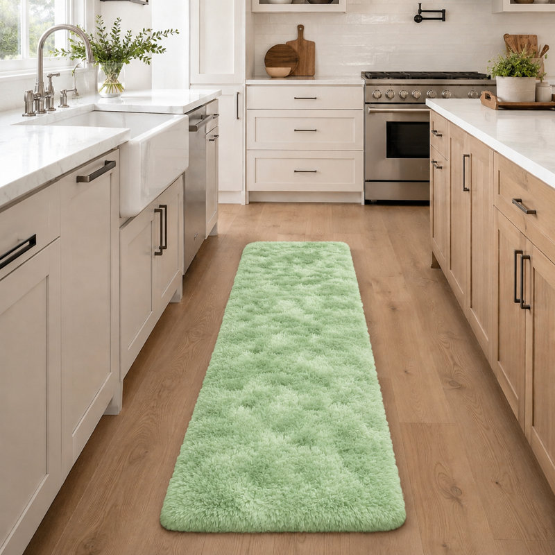 Antonije Tie Dye Shag Area Rug, Runner 2' x 6', Light Green