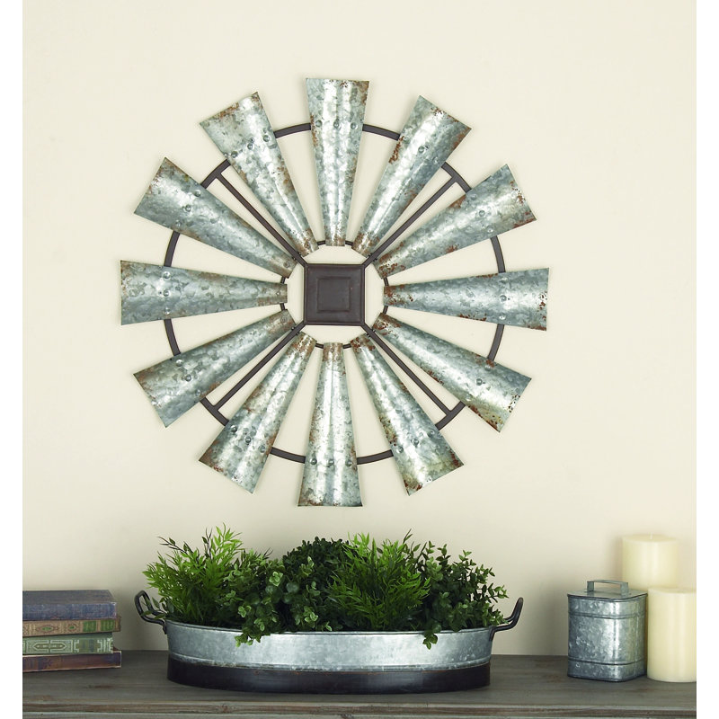 Silver Distressed Galvanized Metal Windmill Wall Sculpture