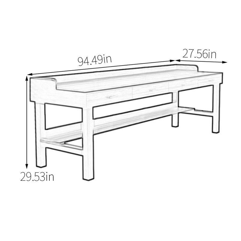 Bureau d'artisanat en bois de noyer massif, H 29,53 po x l 94,49 po x P 27,56 po