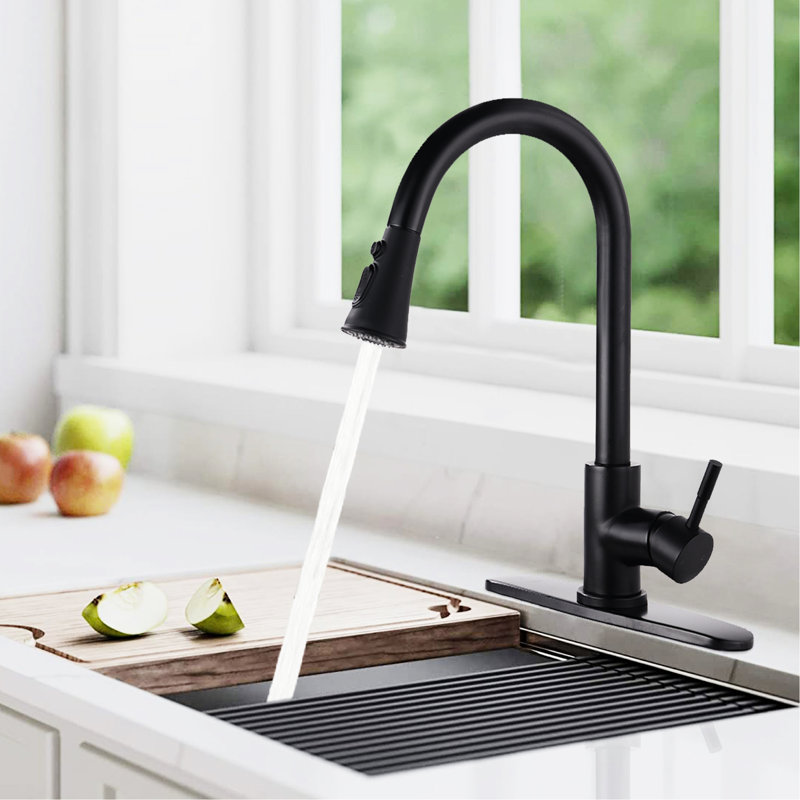 Stainless Steel Kitchen Faucet In Matte Black, Rust & Water Spot , Pull Down , 1.8Gpm Flow Black With Steel, Fingerprint- Surface, 360 Swiveling Spout,