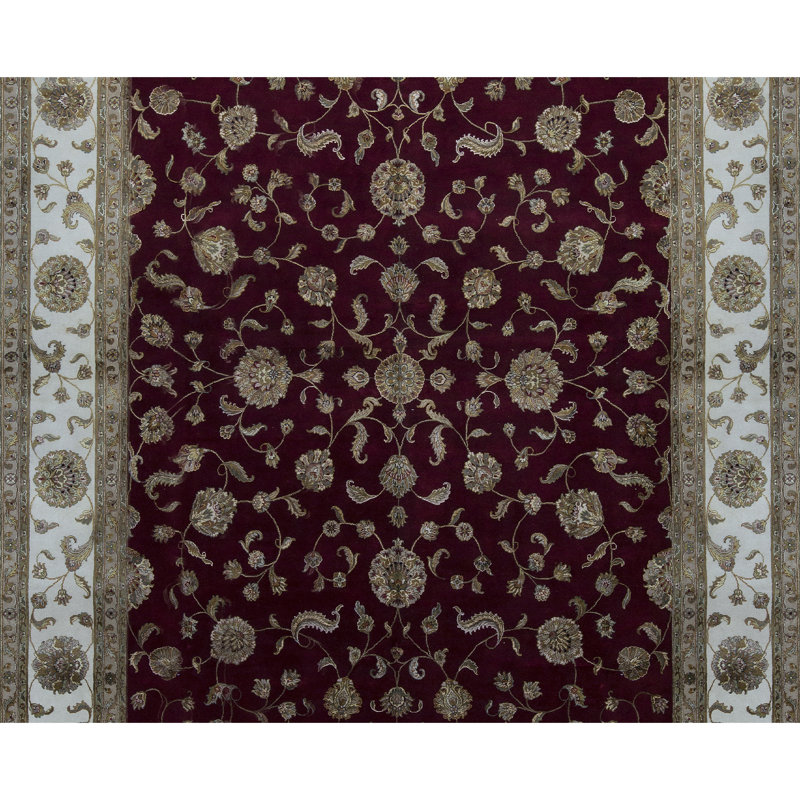 Tapis rouge et ivoire noué à la main de haute qualité