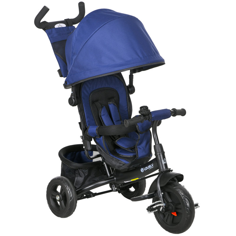 HOMCOM Trike for Kids 6 in 1 Tricycle Push Handle Brake 1-5 Years, Dark Blue