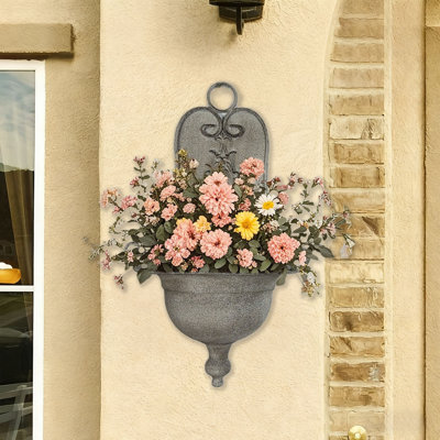 Vintage rétro en fer vert pot de fleurs rustique mural extérieur jardin décoration unique pot de fleur pour patio cour style campagne paysages décoration vert