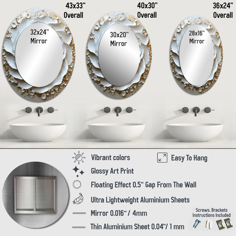 Miroir mural blanc et or rose en vortex Love IV - blanc moderne, 36 po x 24 po