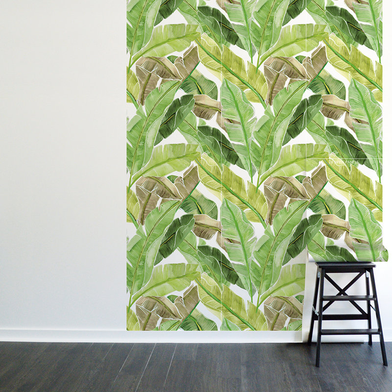Adhésif mural vert à feuilles de palmier