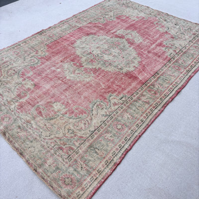 Tapis rouge vintage en laine à motif patchwork 72 x 105,9 pouces