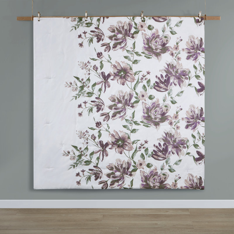 California King Gray Floral Microfiber Bed in a Bag Set