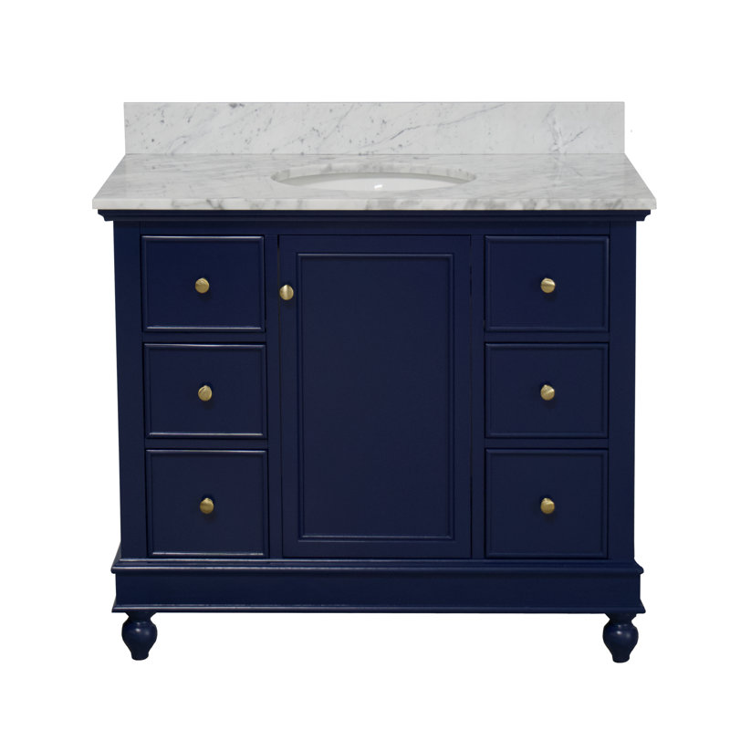 Ferdinand 42'' Single Bathroom Vanity with Top, Carrara Marble, Royal Blue