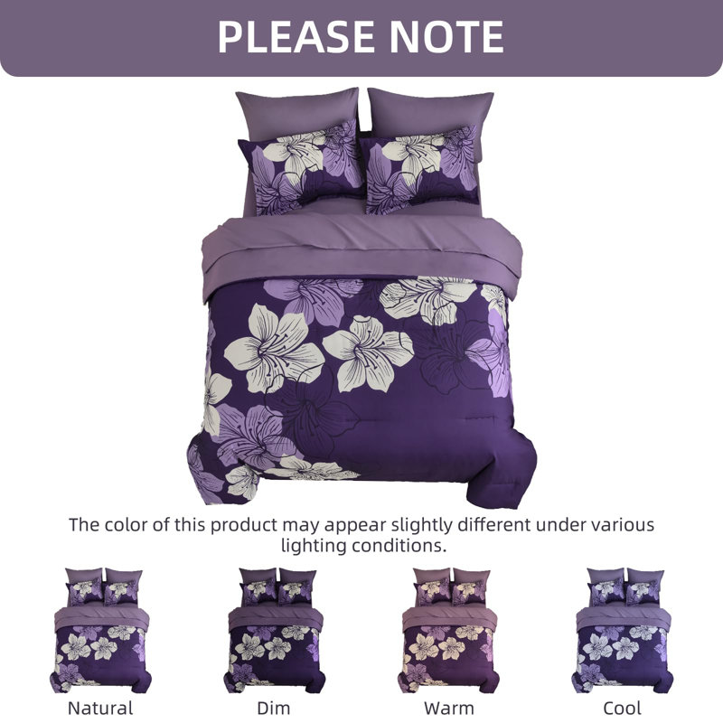7 Piece Floral Comforter Set Soft Microfiber Bedding Set with Sheets for All Seasons, Queen Comforter + 6 Additional Pieces