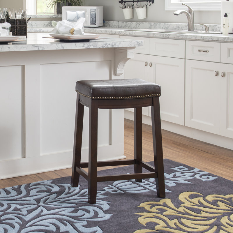 Bartonville Counter & Bar Solid Wood Backless Stool with Upholstered Seat, Counter Stool (26.5" Seat Height)