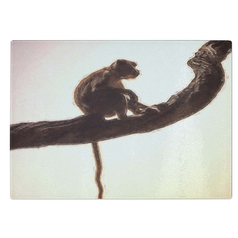 Glass Long-Tailed Macaque Monkey in Abstract Chopping Board, 39 cm W x 28.5 cm L