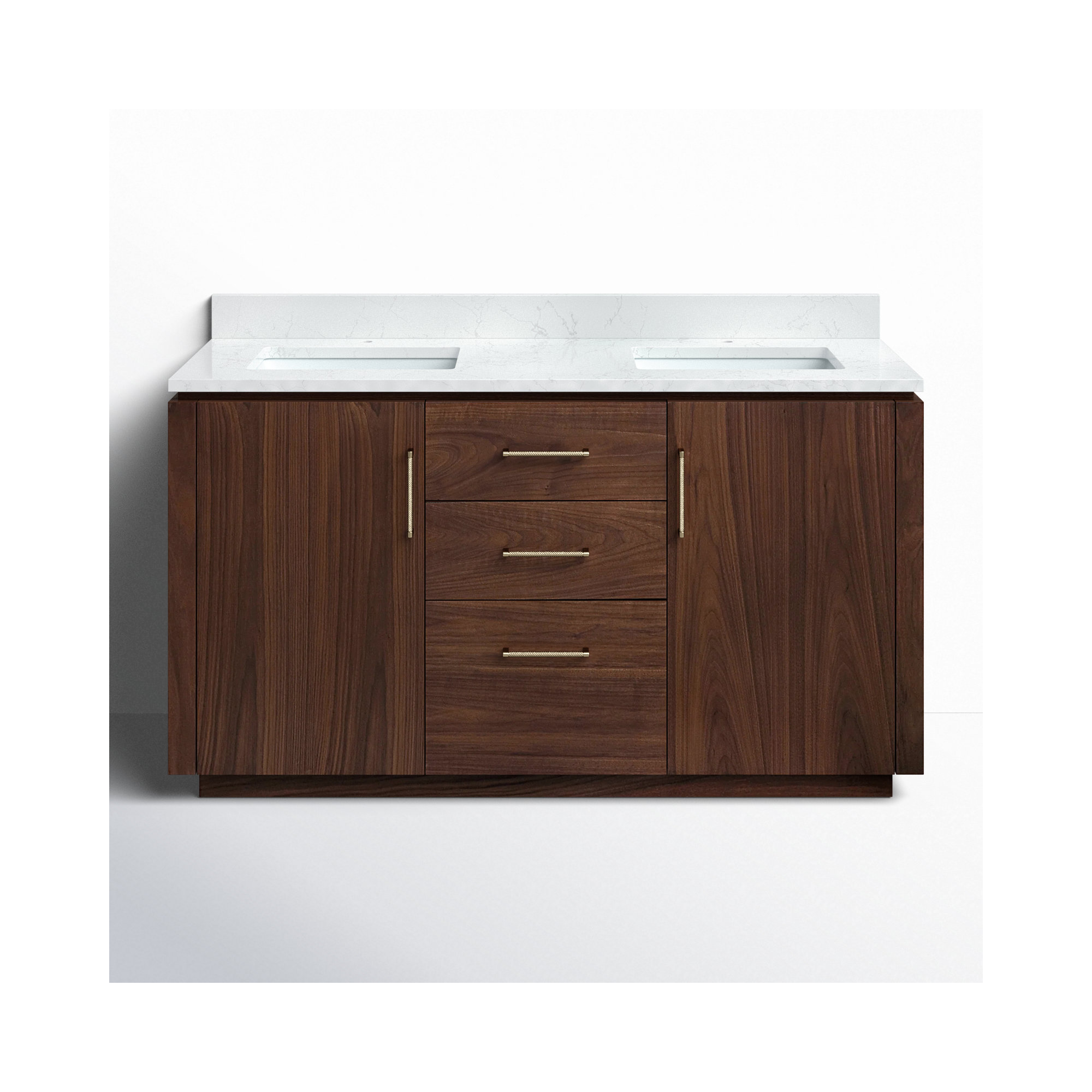 Cloverfield 60'' Double Bathroom Vanity, Gold, Natural Walnut