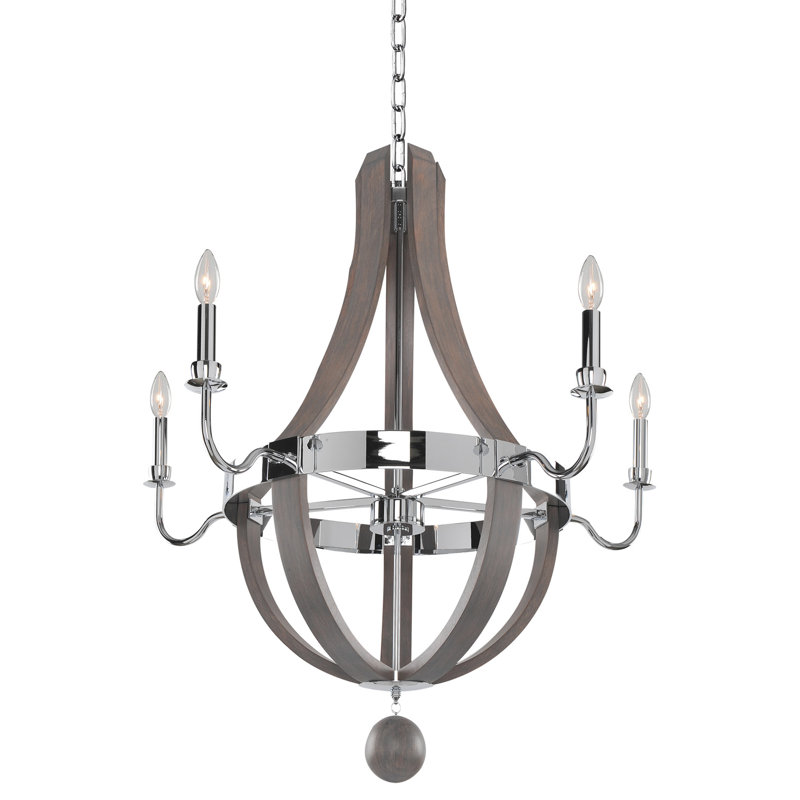 Polished Chrome and Ash Wood 5-Light Empire Chandelier