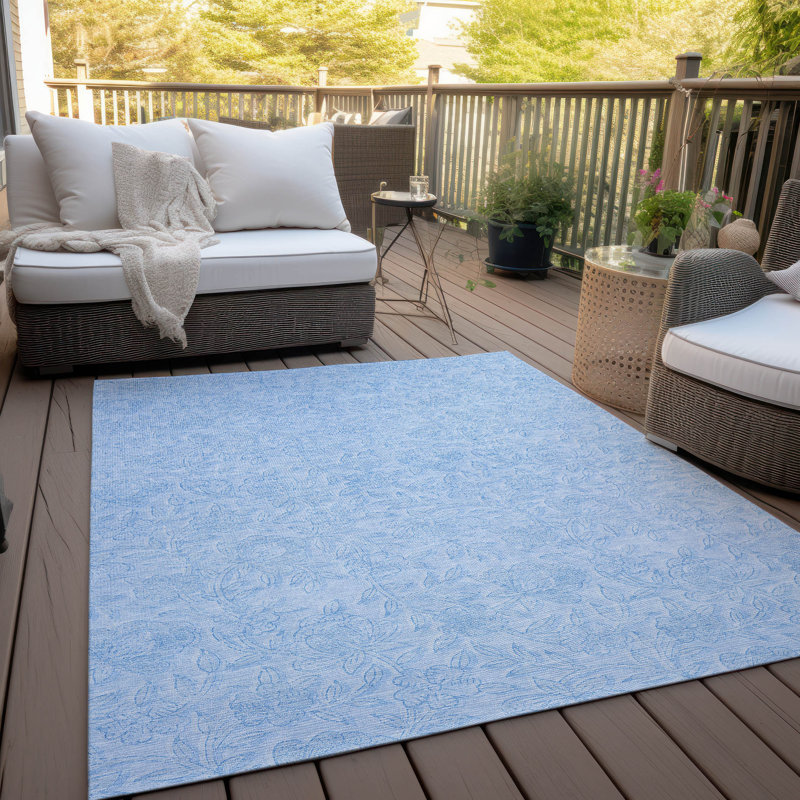 Ceajay Washable Floral Indoor / Outdoor Rug, Rectangle 9' x 12'