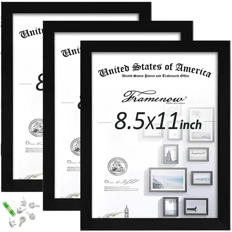 8.5X11 Picture Frames Set Of 3, Made Of Real High Definition Glass And Solid Frame To Display Certificate Or Pictures 8.5X11,To Wall And Tabletop Mounting, Black. (8.5X11'')
