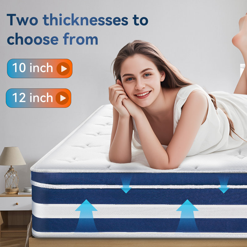 10" Medium Pocketed Spring Gel Memory Foam Hybrid Mattress in A Box, King, 12"