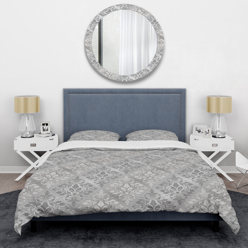 Damas gris - ensemble de housse de couette abstrait - microfibre de polyester
