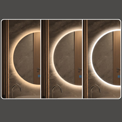 Round White-Framed Led Bathroom Mirror – Portrait Mount, Front & Back Light, Tempered Glass, 3-Color Dimmer, Plug-In/Hardwired