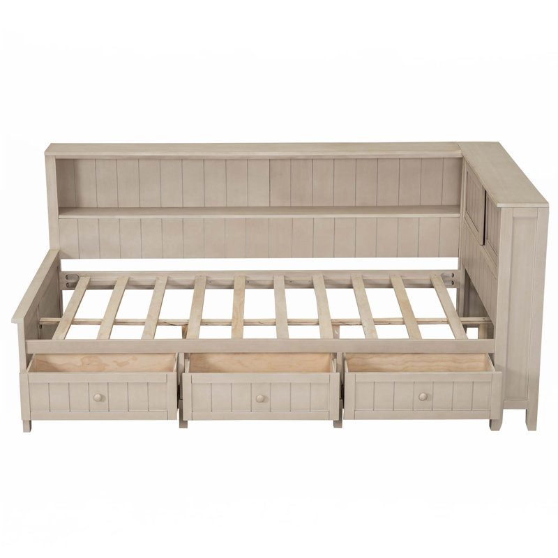Wood Daybed With Storage Shelves And 3 Drawers, Twin